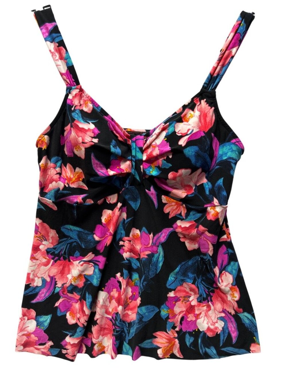 Trimshaper Size 8 Floral Tankini Swim Top ONLY Black Pink Adjustable Straps